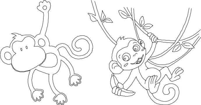 simple cute monkey character logo illustration vector sketch for coloring