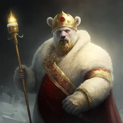 Fototapeten Polar bear king in snow, with crown and staff, animal, bruin prince. Generative AI © ZOO OF ART