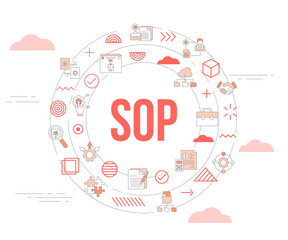 sop standard operating procedure concept with icon set template banner and circle round shape
