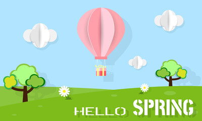 Hello sping background with paper cut style