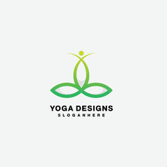 yoga with leaf people logo line design template