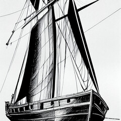 Fototapeta premium Ship, Line Art, AI 