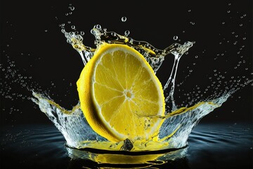 Lemon Juicy fruit drop in water splash (AI Generate)