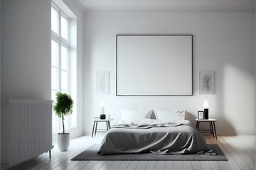 Bed Room interior for mock up, mock up painting for bedrooms, blank white painting for mock up 