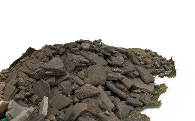 debris mountain of brown stones on a white background