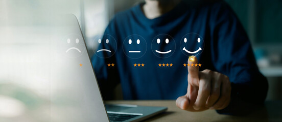 Customer services best excellent business rating experience. Satisfaction survey concept. user give rating to service experience on online application 