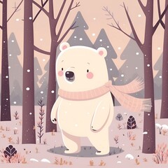 illustration of a cute bear, in a forest