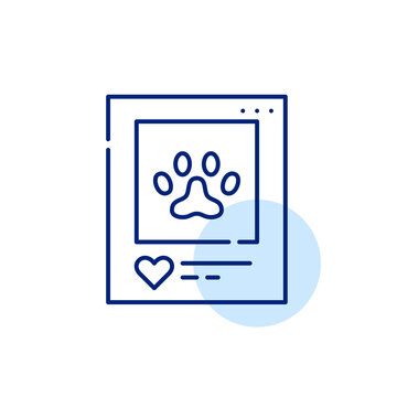 Pets pictures on social media. Paw and likes. Pixel perfect, editable stroke line icon