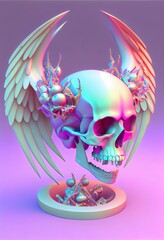 skull with a halo and angel wings ethereal glowing psychedelic background
