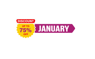 75 Percent JANUARY discount offer, clearance, promotion banner layout with sticker style. 
