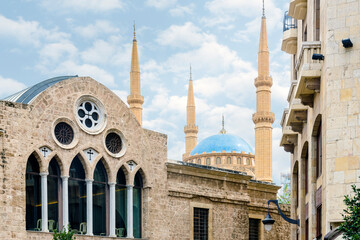 St. Georges Orthodox cathedral with Al-Amin mosque in the background, Beirut Central District,...