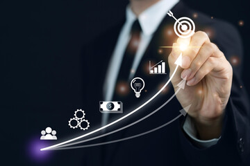 Concept of business and financial growth. Unrecognizable businessman in business smart casual...