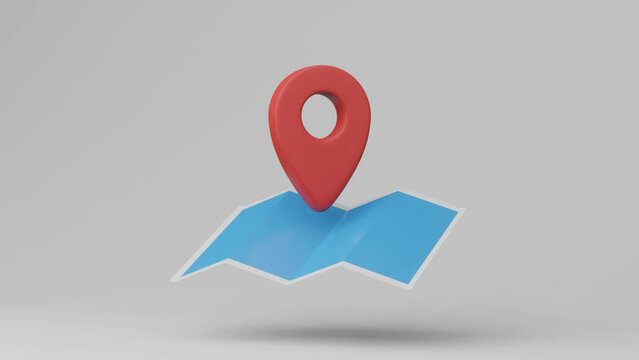 3D animation Location, map, pin, GPS, pointer, markers, in white background. 3d render. 4k resolution
