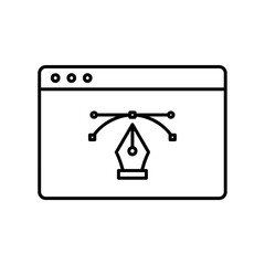 The website design process icon is depicted as a pen with nodes and anchor points in the browser. In black outline style