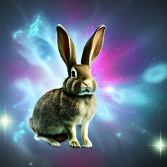 rabbit chinese zodiac octane render in space galaxy, stars, nebula generative ai