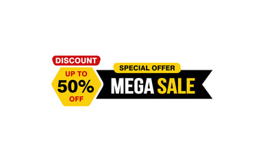 50 Percent MEGA SALE offer, clearance, promotion banner layout with sticker style.