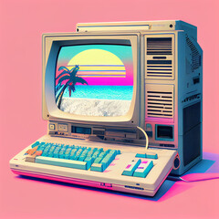 Old school computer vaporwave style ai art