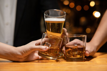 Celebrate whiskey on a friendly party in  restaurant