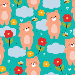 seamless pattern cute bear with flower. cute animal wallpaper for textile, gift wrap paper