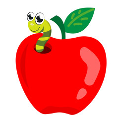 worm in red apple element graphic cartoon  