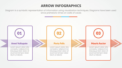 arrow shape infographic concept with square shape box for slide presentation with 3 point list - obrazy, fototapety, plakaty
