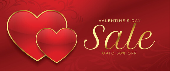 lovely valentines day sale and offer banner with cute hearts