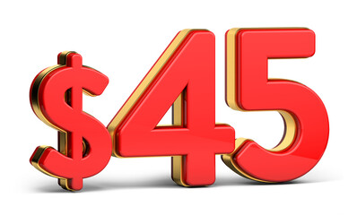 3d golden $45 isolated on background. 3d illustration.