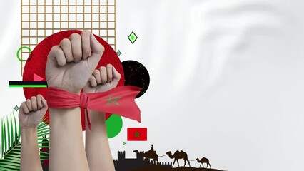 National or Independence day design for Moroccan flag.Morocco Flag in raised fists. abstract video