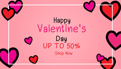 2d paper shape love postcard design for valentine with pink background
