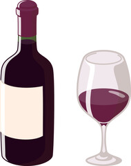赤ワインボトルとグラス（ボルドー型）