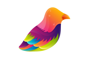 funny creative, digital abstract and bird colorful logo illustration icon. isolated on horizontal white layout background.