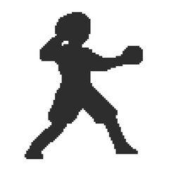 Silhouette of a boy boxing in pixel art.pn