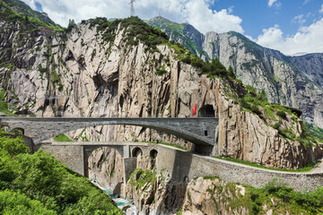Devil's bridge on the Swiss alps