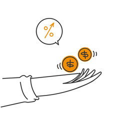 hand drawn doodle bank credit interest rate up illustration vector
