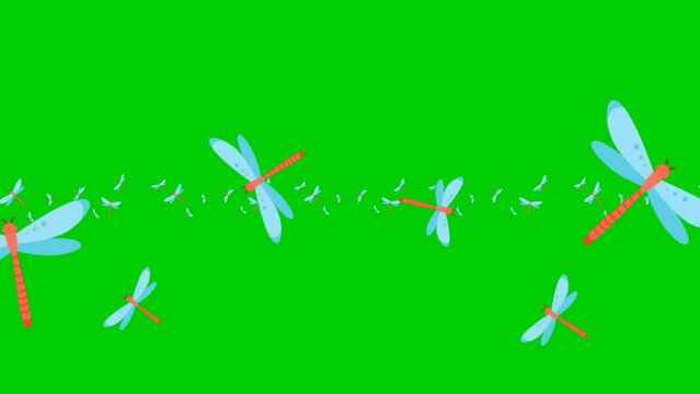 Animated dragonfly moving in a circle, with a green background