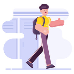 vector illustration of a boy with a backpack at school educational concept