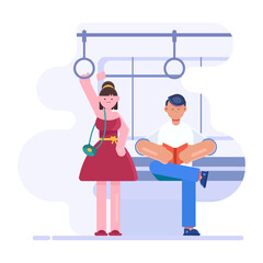  vector illustration of people in subway or bus 