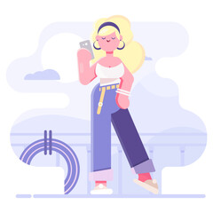 illustration of woman with phone, travel concept