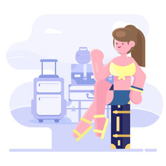 illustration of woman with luggage, travel concept