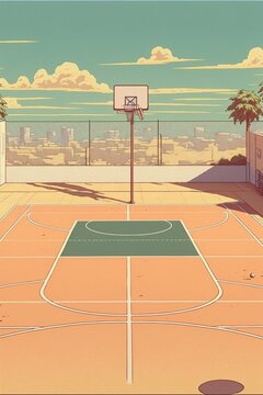 Japanese Animation Style, Ai Generated Outdoor Basketball Court