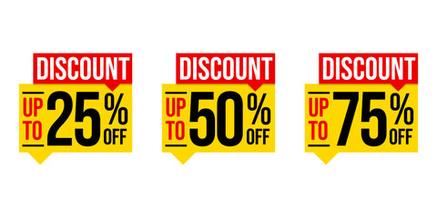 Set of discount tag label vector illustration, sale banner for media promotion with red and yellow color combination, special offer sticker