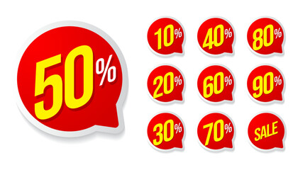 Set of discount tag label vector illustration, sale banner for media promotion with red and yellow color combination, special offer sticker