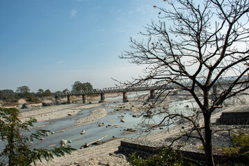 A beautiful rail bridge on the firth of Tista river at Siliguri, West Bengal, India.