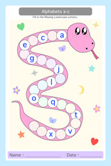 Worksheet lowercase alphabet a-z. write the missing letters on the bubble. educational worksheets for preschool kids. Logical game for kindergarten.