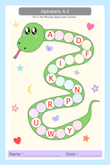 Worksheet Alphabet A-Z. write the missing uppercase letters on the bubble. educational worksheets for preschool kids. Logical game for kindergarten.