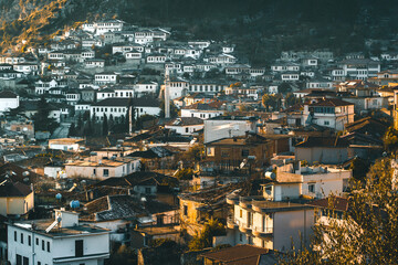 Naklejka premium Beautiful panorama of Berat by sunset, Albania.