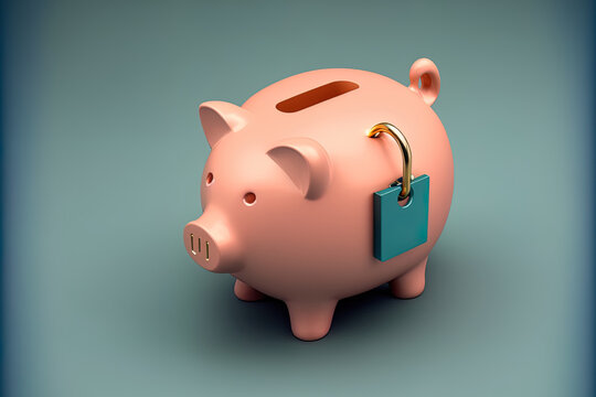 piggy bank and key lock icon security money concept. Generative AI