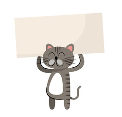Cute cat holding blank banner