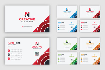 Multipurpose corporate business card template with blue, green, red, and yellow colors