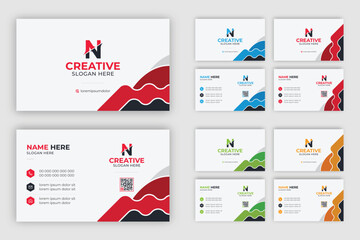 Multipurpose corporate business card template with blue, green, red, and yellow colors